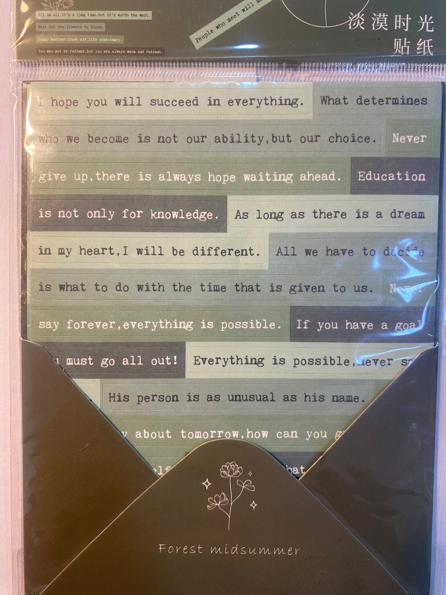 Stickers de frases motivacionales verdes (6 tiras)