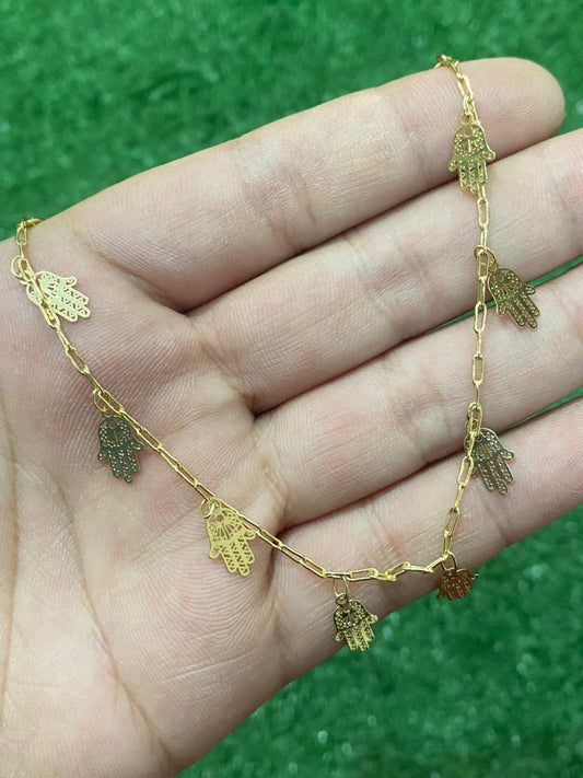 Collar de cobre bañado en oro con dijes de mano de Fátima